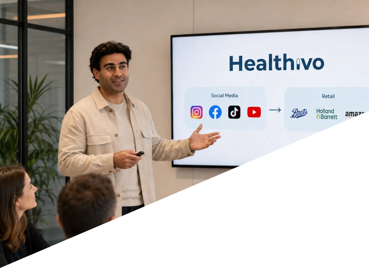 Sohil presenting the social media to retail plan at the Healthivo office
