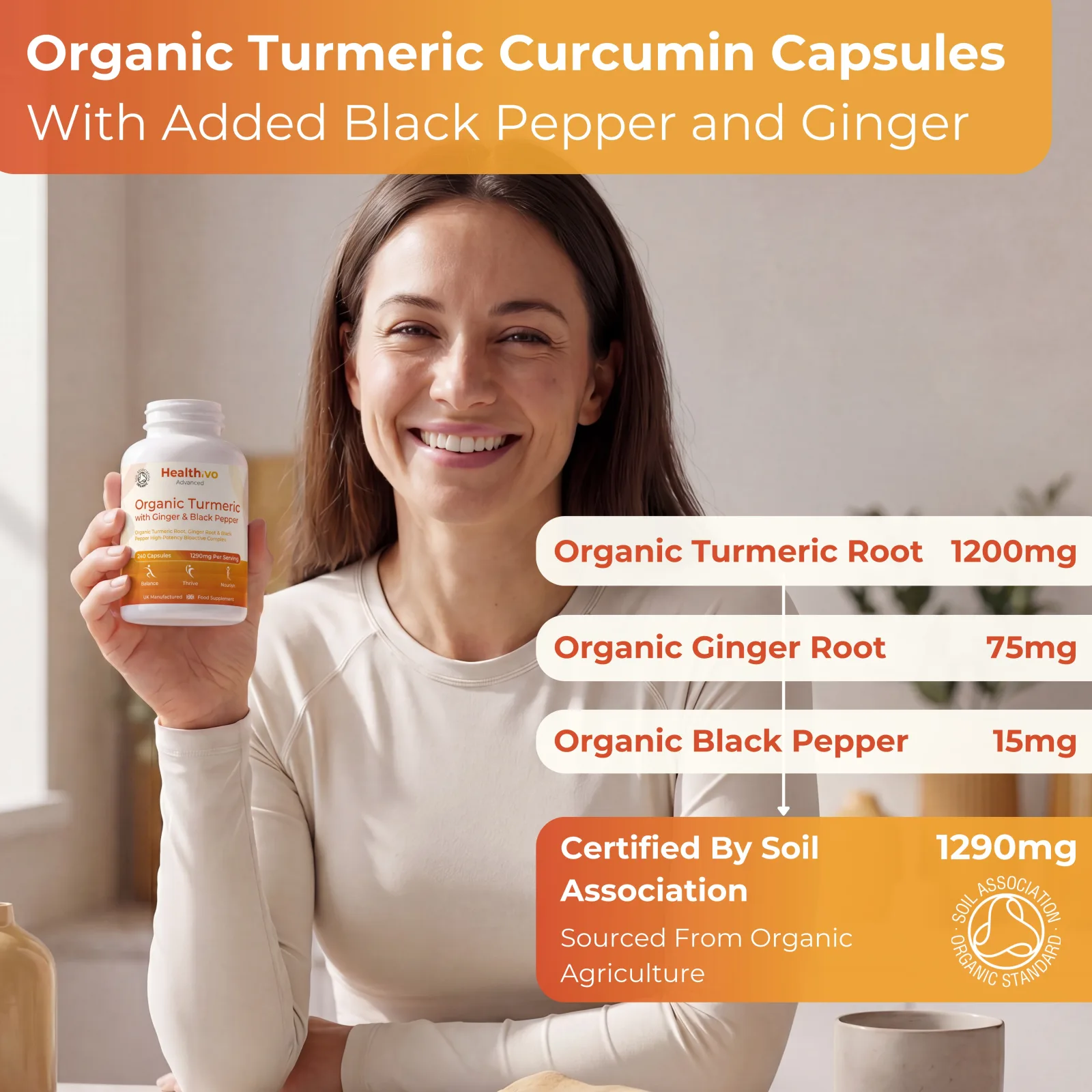 Organic Turmeric Capsules with Ginger and Black Pepper