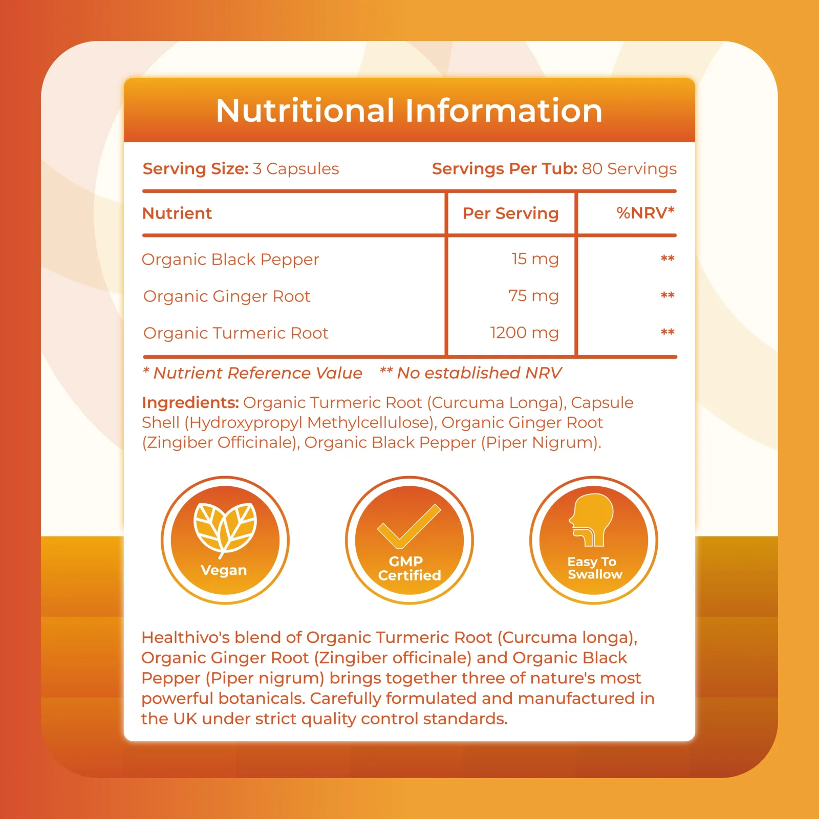 Organic Turmeric Capsules with Ginger and Black Pepper